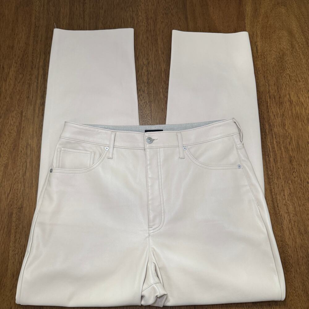 Express Cream Faux Leather Pants 14R Super High Rise Modern Straight Fall